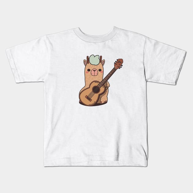 Llama Playing Guitar Kids T-Shirt by Artifyio